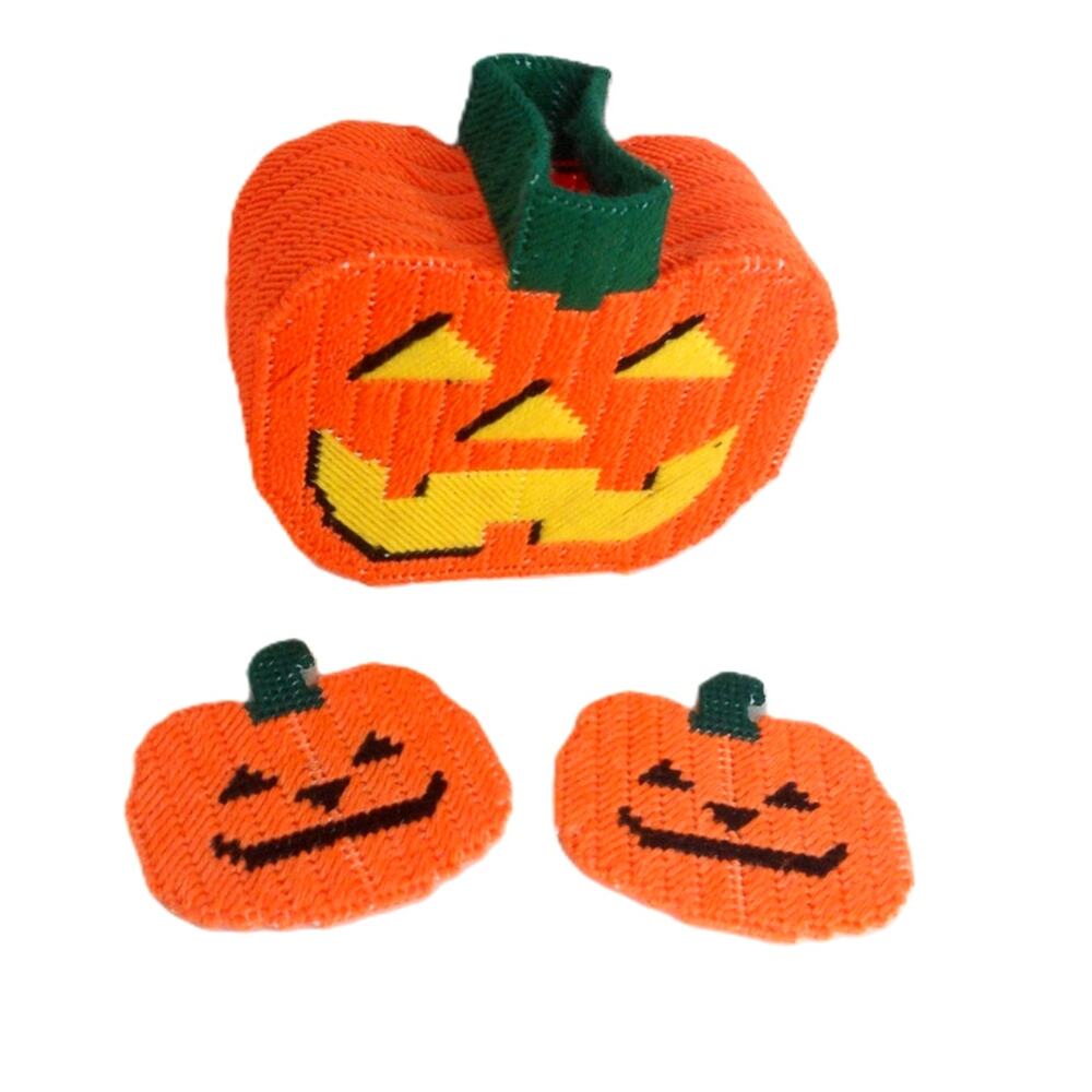 Vintage Canvas Halloween Jack O' Lantern Decor Set with 2 Coasters